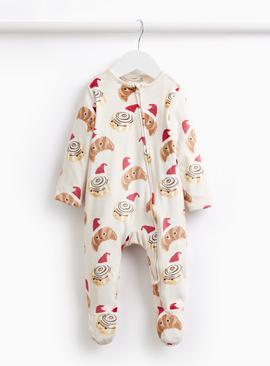 Matching Family Christmas Croissant Printed Slinky Fleece Sleepsuit  9-12 months