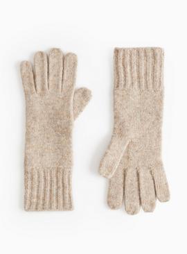 Oatmeal Ribbed Knitted Gloves One Size