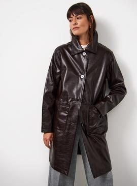 Brown Patent Faux Leather Coat