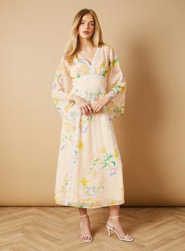 OASIS Floral Hand Embellished Trim V Neck Batwing Maxi Dress