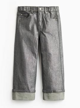 Mini Me Silver Coated Wide Leg Jeans