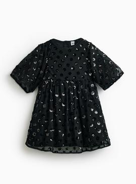 Black 3D Flower Embellished Party Dress