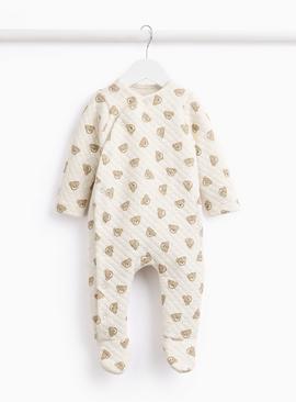Unisex Velour Bear Print Sleepsuit