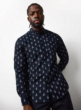 Black Spiral Christmas Tree Print Oxford Shirt