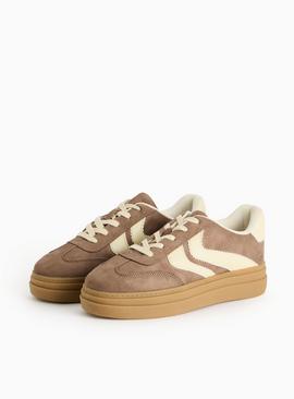 Mink Faux Suede Retro Stripe Platform Trainers