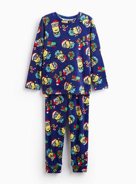 Navy Christmas Minions Print Slinky Pyjama Set