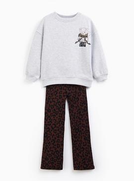 Bear Print Sweatshirt & Flared Leggings Set
