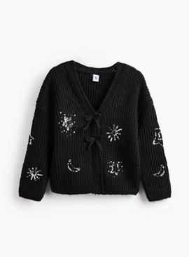 Sequinned Bow Front Knitted Cardigan