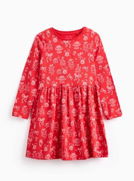 Red Christmas Party Printed Jersey Dress