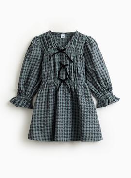 Bow Front Check Printed Dress