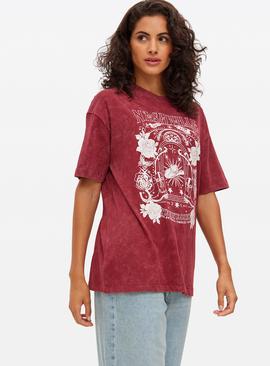 Red Washed Graphic Oversized T-Shirt