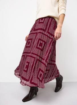 Burgundy Geometric Printed Pleated Co-ord Midaxi Skirt