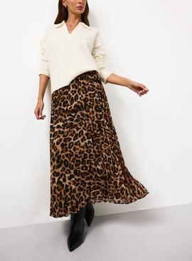 Brown Animal Printed Pleated Midaxi Skirt