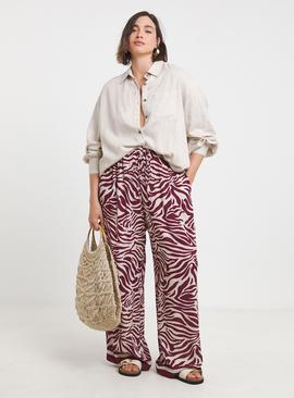 SIMPLY BE Tie Waist Crinkle Wide Leg Trouser Burgundy Zebra