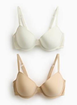 Ivory & Nude Mesh Stripe Padded T-Shirt Bra 2 Pack