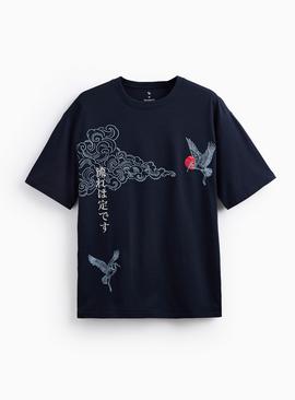 Navy Bird Embroidered T-Shirt