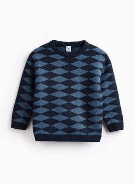 Navy Harlequin Knitted Crew Jumper