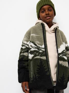 Mini Me Kids' Khaki Scenic Borg Fleece Jacket