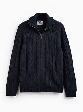 UNION WORKS Navy Cable Knit Full Zip Cardigan