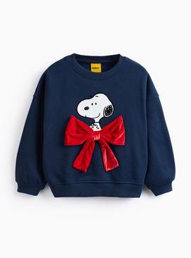 Mini Me Kids' Christmas Navy Snoopy Graphic Bow Sweatshirt