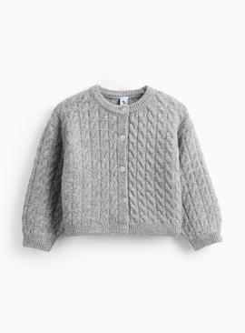 Grey Sparkle Knitted Crew Neck Cardigan