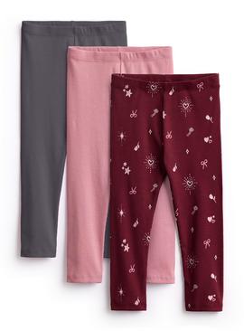 Floral Printed Ribbed Leggings 3 Pack