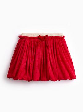 Red Tulle Mesh Puffball Tutu Skirt