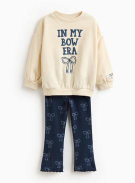 Cream Bow Sweatshirt & Bow Flares Set