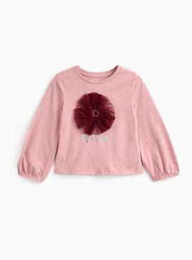 Pink Flower Design Long Sleeve Top
