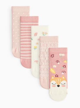 Pink Woodland Print Ankle Socks 5 Pack
