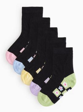 Retro Flower Foot Bed Ankle Socks 5 Pack