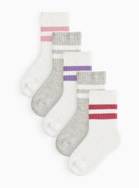 Grey & White Stripe Sports Ankle Socks 5 Pack