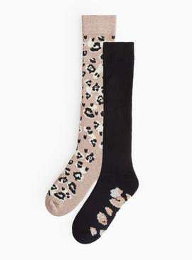 Animal Printed Knee High Welly Socks 2 Pack 4-8