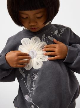 Charcoal Lace Trim Sweatshirt