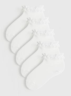 White Broderie Trim Ankle Socks 5 Pack