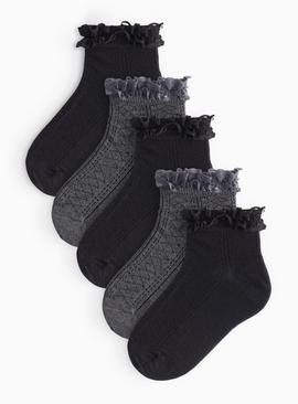 Black & Grey Lace Trim Socks 5 Pack