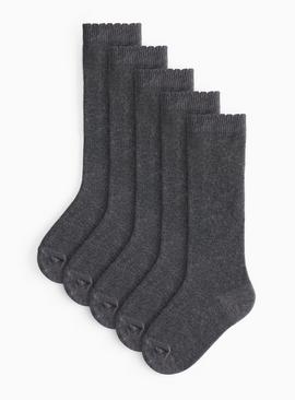 Grey Plain Knee High Socks 5 Pack