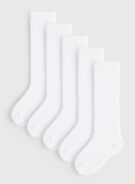 White Plain Knee High Socks 5 Pack