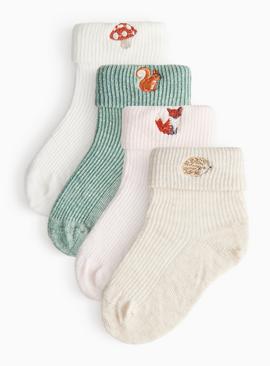 Woodland Embroidered Socks 4 Pack