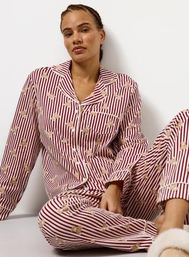 Mini Me Burgundy Bear Stripe Pyjamas