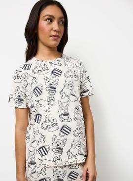 Cream Dog Print Short Sleeve Jersey Pyjamas