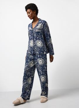 Navy Sun Celestial Print Viscose Traditional Pyjama Set