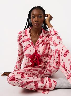 Pink Christmas Cracker Print Pyjama Set