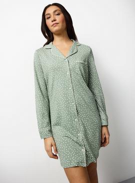 Sage Green Spotted Printed Modal Night Shirt