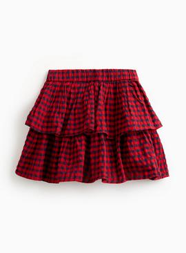 Red Check Printed Rara Skirt