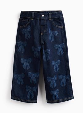 Blue Rinse Bow Print Wide Leg Jeans
