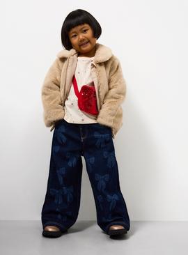 Blue Rinse Bow Print Wide Leg Jeans