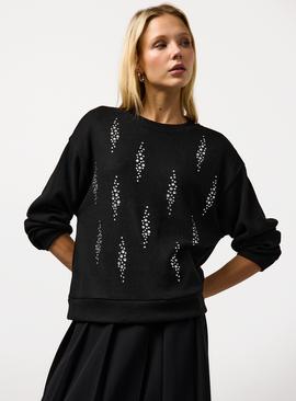 Black Embellished Tear Drop Top