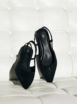 Black Embellished Sling Back Kitten Heels