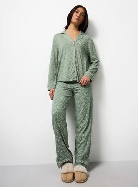 Sage Green Spotted Print Modal Blend Traditional Pyjamas